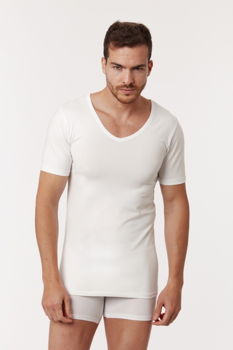 T-shirt deep V-neck, wit 100 wit